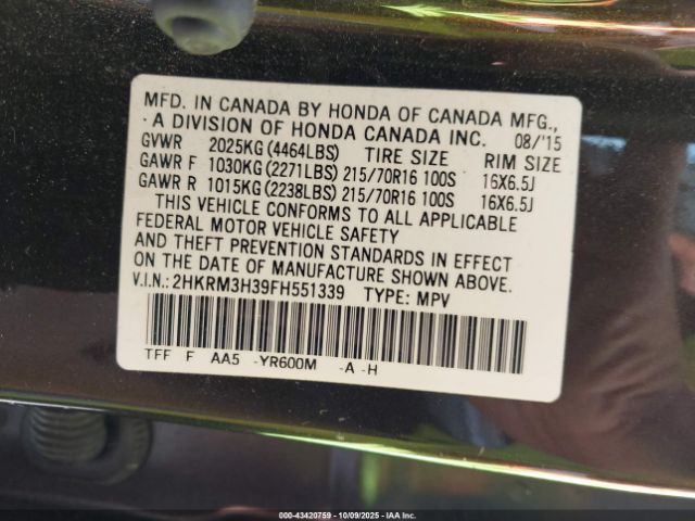 2015 HONDA CR-V 2HKRM3H39FH551339 Photo 8