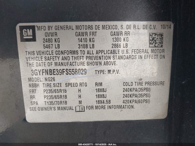 2015 CADILLAC SRX 3GYFNBE39FS558029 Photo 8