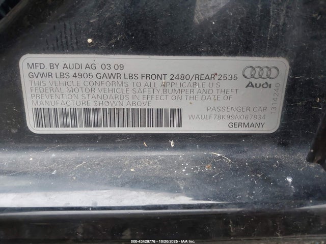 2009 AUDI A4 WAULF78K99N067834 Photo 8