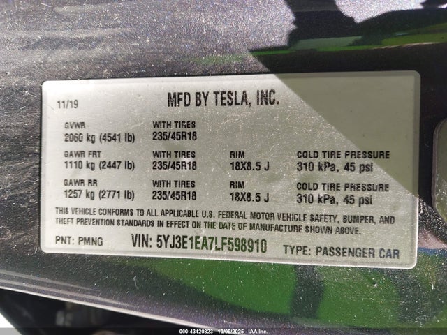 2020 TESLA MODEL 3 5YJ3E1EA7LF598910 Photo 8