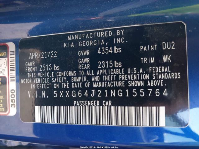 2022 KIA K5 5XXG64J21NG155764 Photo 8