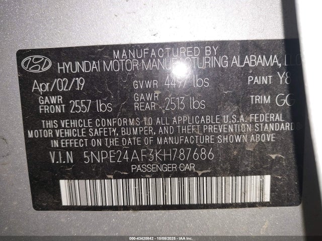 Hyundai gdi theta-ii 2019 5NPE24AF3KH787686 Image 9