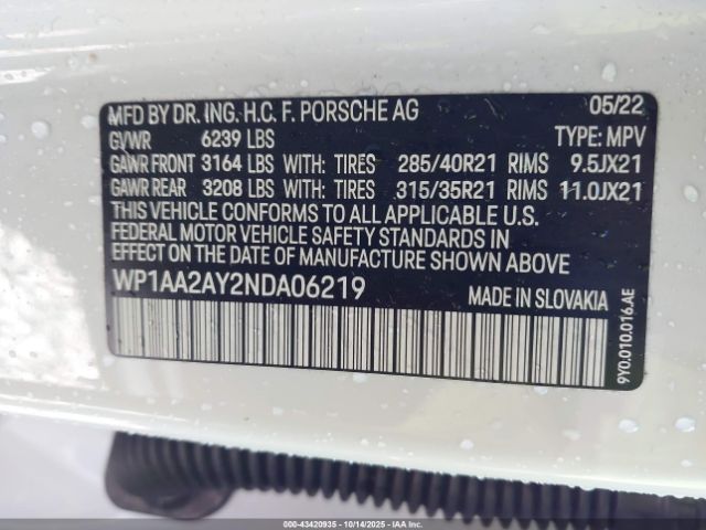 2022 PORSCHE CAYENNE WP1AA2AY2NDA06219 Photo 8