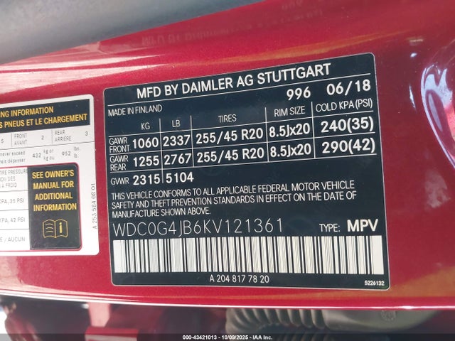 WDC0G4JB6KV121361 Mercedes-Benz m274