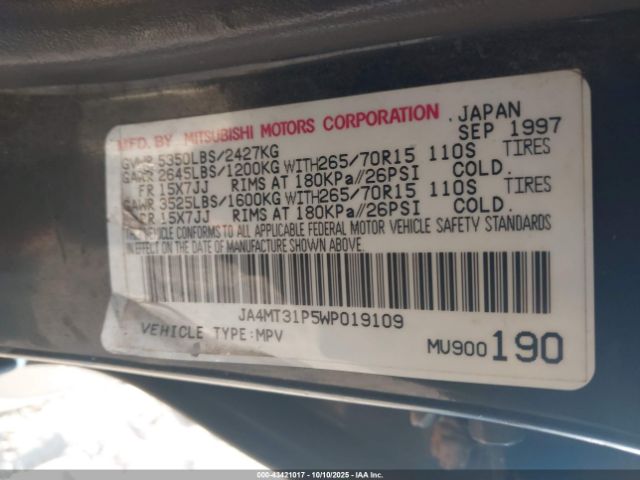 1998 MITSUBISHI MONTERO JA4MT31P5WP019109 Photo 8