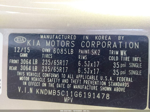KNDMB5C11G6191478 KIA SEDONA LX