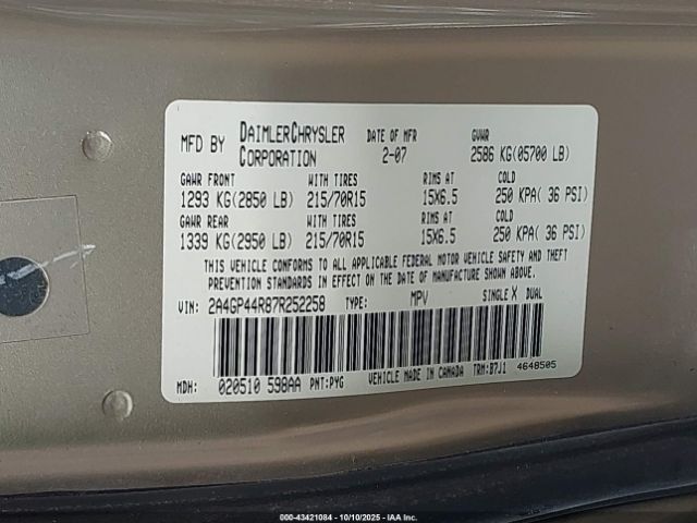 2007 CHRYSLER TOWN & COUNTRY 2A4GP44R87R252258 Photo 8