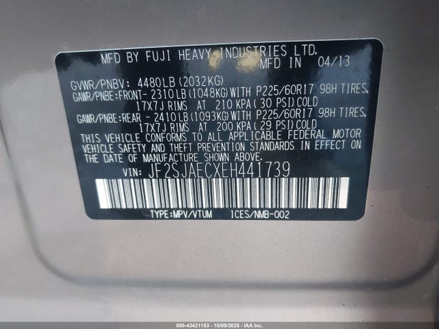 Продажа на аукционе авто 2014 Subaru Forester 2.5i Premium, vin: JF2SJAECXEH441739, номер лота: 43421153