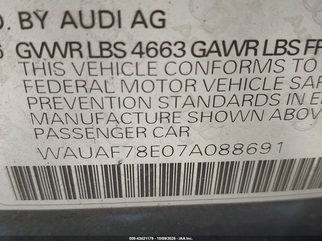 2007 AUDI A4 WAUAF78E07A088691 Photo 8