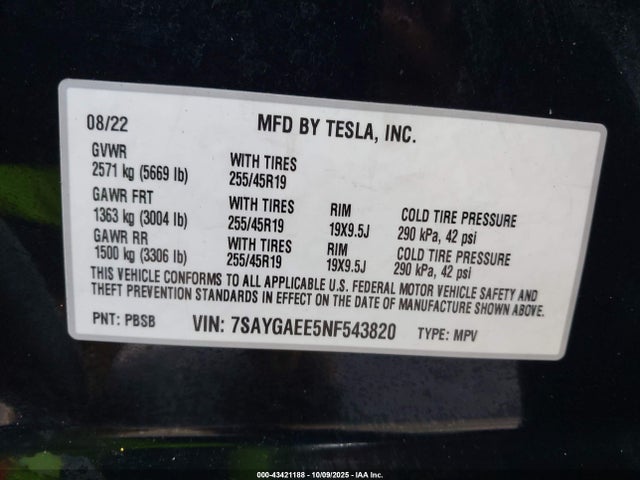 2022 TESLA MODEL Y 7SAYGAEE5NF543820 Photo 8