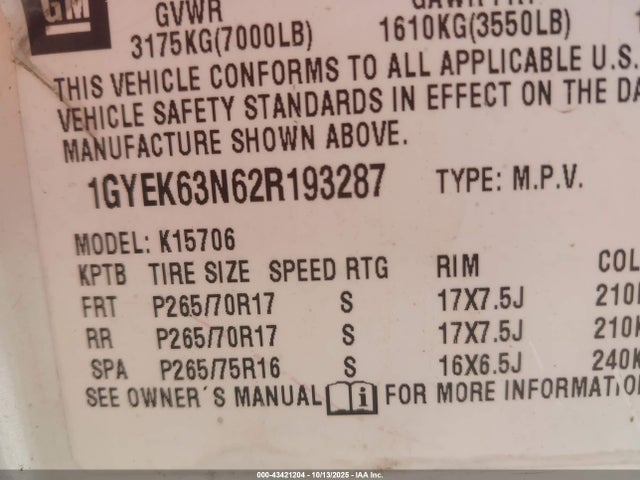 2002 CADILLAC ESCALADE 1GYEK63N62R193287 Photo 8