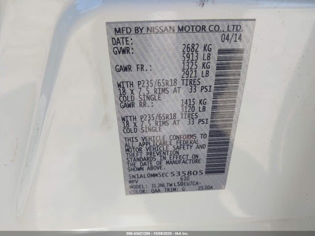 5N1AL0MM5EC535805 Infiniti QX60