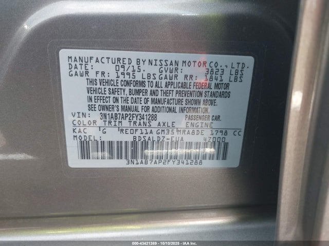 3N1AB7AP2FY341288 Nissan SENTRA SV