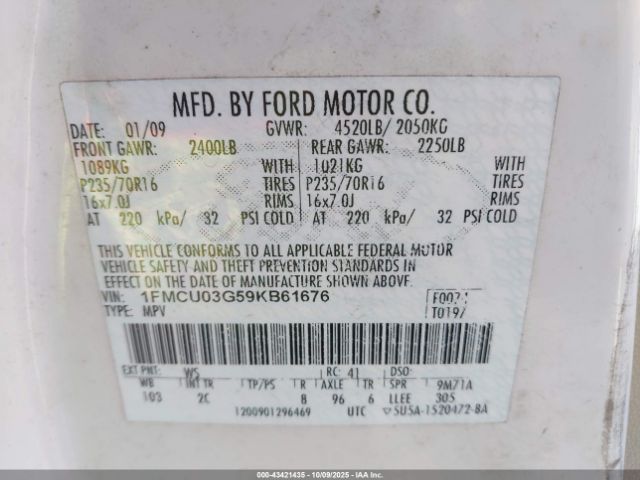2009 FORD ESCAPE 1FMCU03G59KB61676 Photo 8