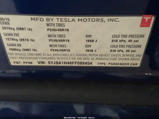 2015 TESLA MODEL S 5YJSA1H48FF088454 Photo 8