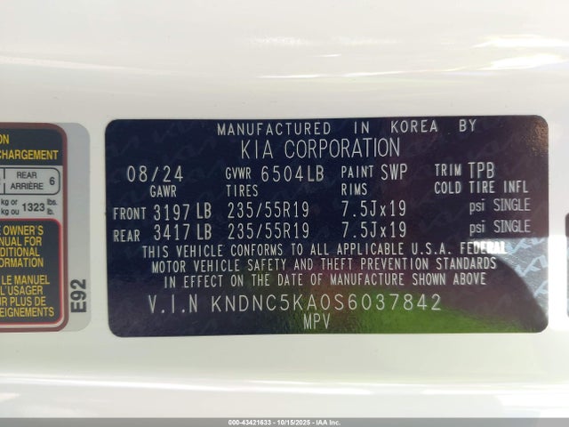 KNDNC5KA0S6037842 KIA Carnival Mpv Hybrid Ex