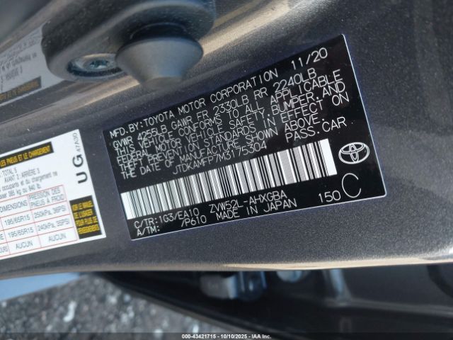 2021 TOYOTA PRIUS PRIME JTDKAMFP7M3175304 Photo 8