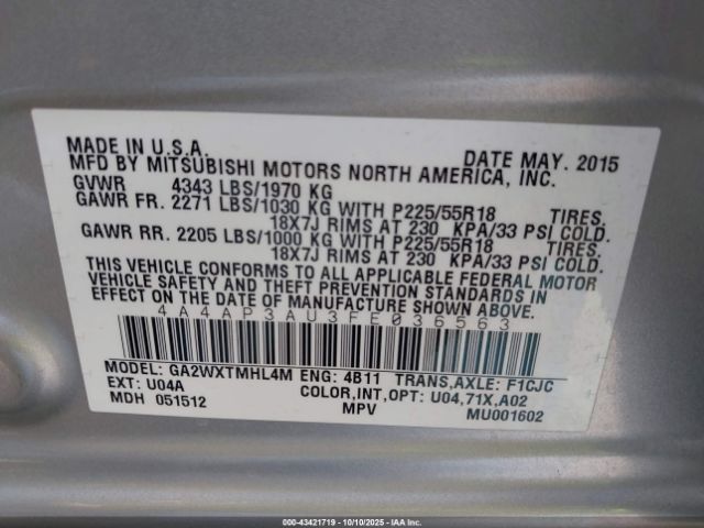2015 MITSUBISHI OUTLANDER SPORT 4A4AP3AU3FE036563 Photo 8