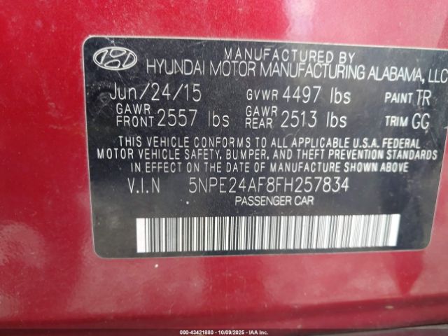 2015 HYUNDAI SONATA 5NPE24AF8FH257834 Photo 8
