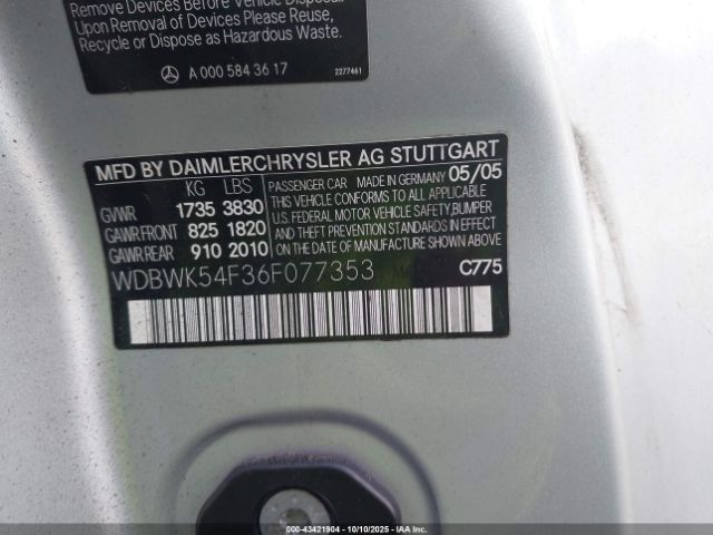 2006 MERCEDES-BENZ SLK 280 WDBWK54F36F077353 Photo 8