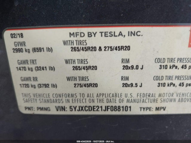 2018 TESLA MODEL X 5YJXCDE21JF088101 Photo 8