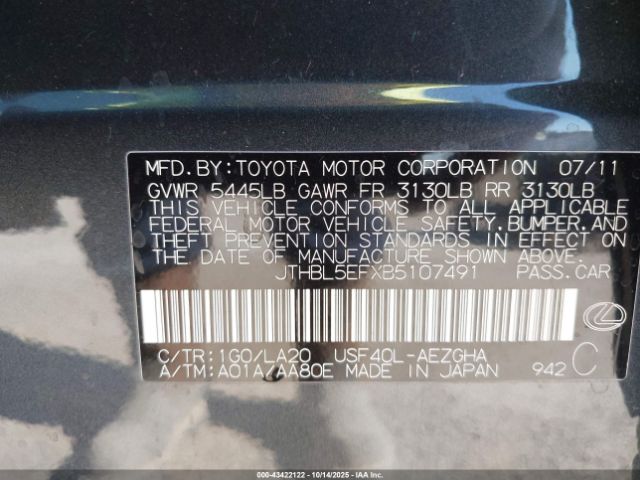 2011 LEXUS LS 460 JTHBL5EFXB5107491 Photo 8