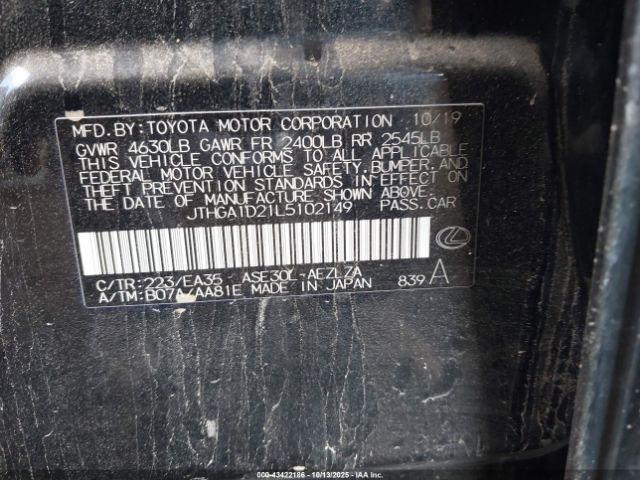 2020 LEXUS IS 300 JTHGA1D21L5102149 Photo 8