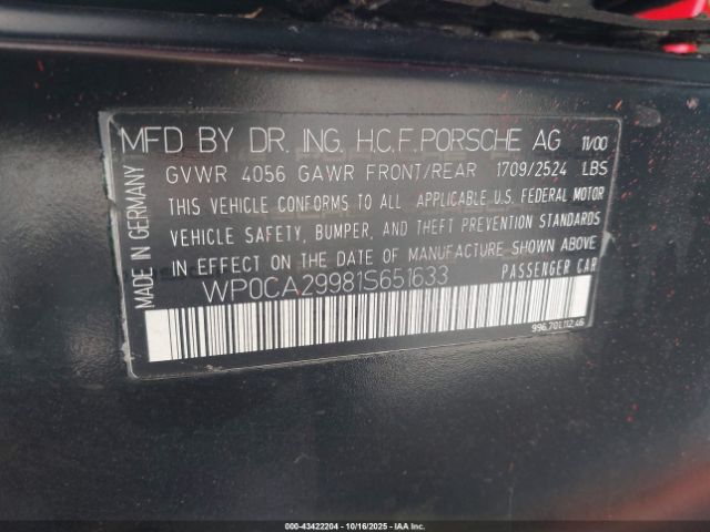 2001 PORSCHE 911 WP0CA29981S651633 Photo 8