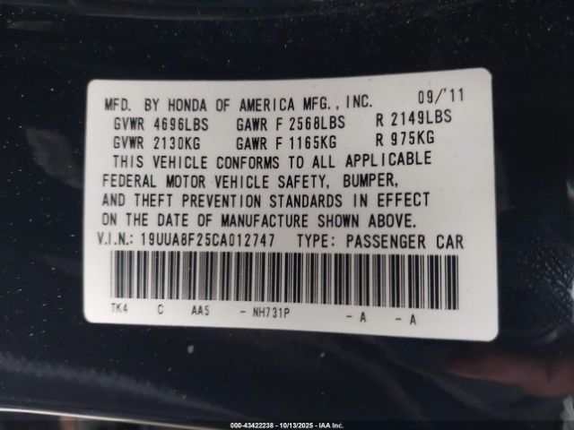 2012 ACURA TL 19UUA8F25CA012747 Photo 8