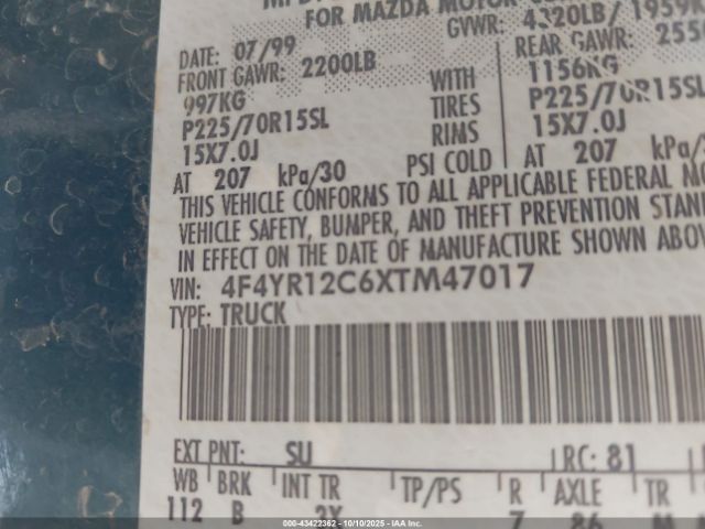 1999 MAZDA B2500 4F4YR12C6XTM47017 Photo 8