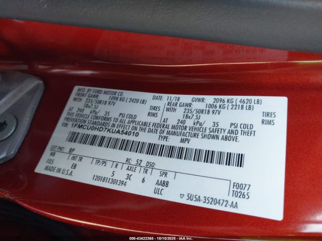 2019 FORD ESCAPE 1FMCU0HD7KUA54010 Photo 8