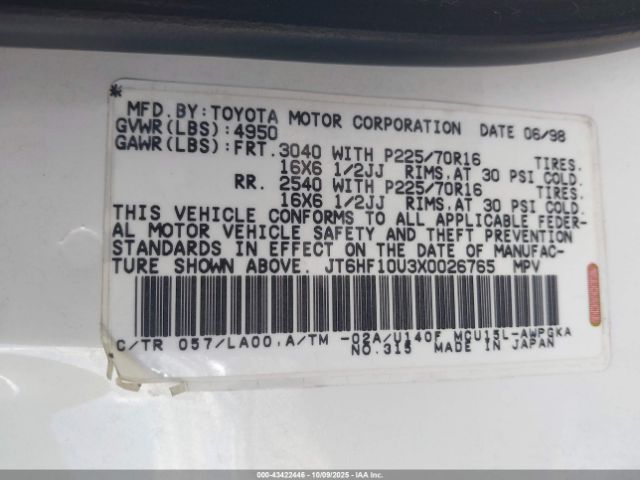 1999 LEXUS RX 300 JT6HF10U3X0026765 Photo 8