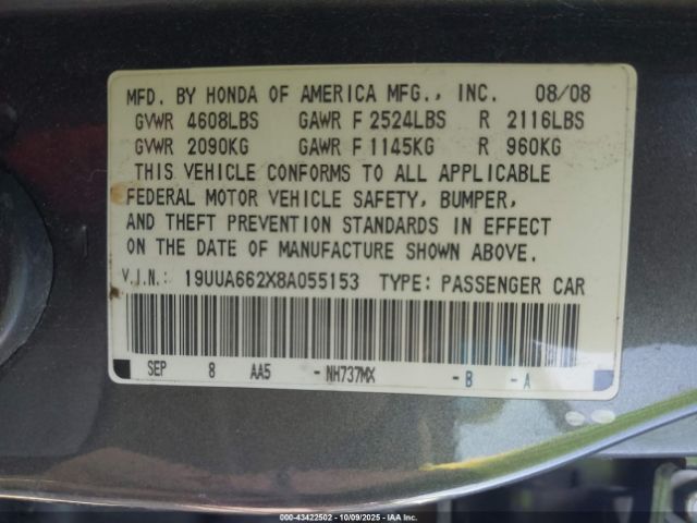 2008 ACURA TL 19UUA662X8A055153 Photo 8