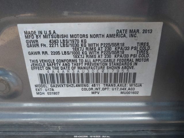 2013 MITSUBISHI OUTLANDER SPORT 4A4AR3AU3DE017955 Photo 8