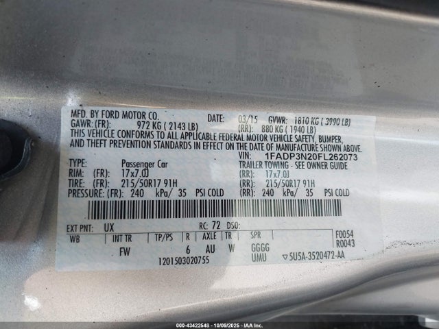 1FADP3N20FL262073 Ford 2015