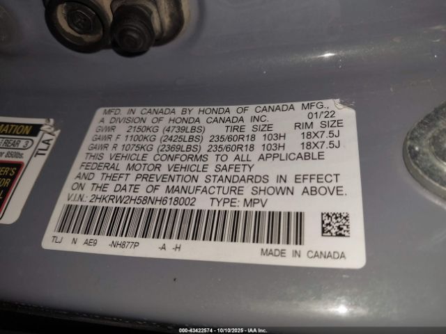 2022 HONDA CR-V 2HKRW2H58NH618002 Photo 8