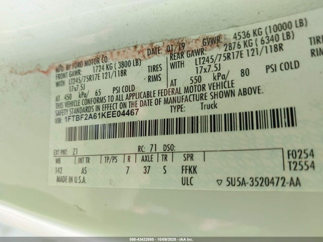 Ford F-250 2019 1FTBF2A61KEE04467 Image 9