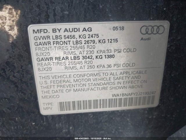 2018 AUDI Q5 WA1BNAFY2J2193247 Photo 8