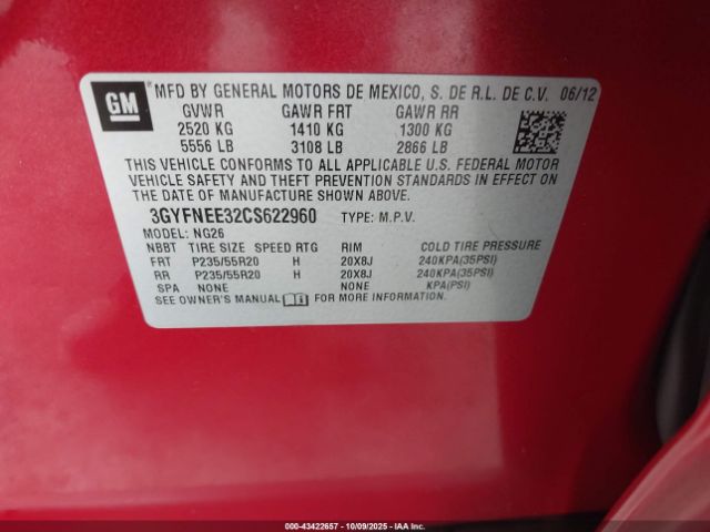 2012 CADILLAC SRX 3GYFNEE32CS622960 Photo 8