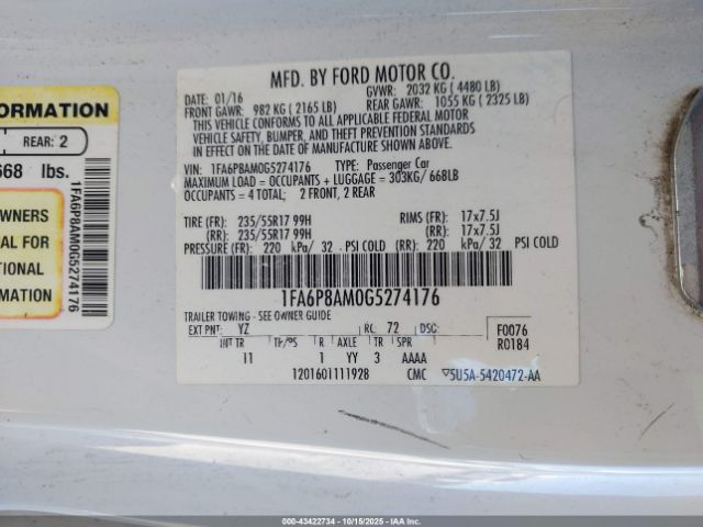 2016 FORD MUSTANG 1FA6P8AM0G5274176 Photo 8