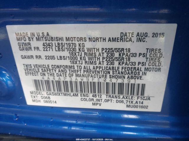 2015 MITSUBISHI OUTLANDER SPORT 4A4AP3AW9FE047391 Photo 8