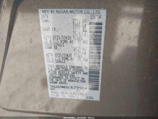 2014 NISSAN PATHFINDER 5N1AR2MM0EC679904 Photo 8