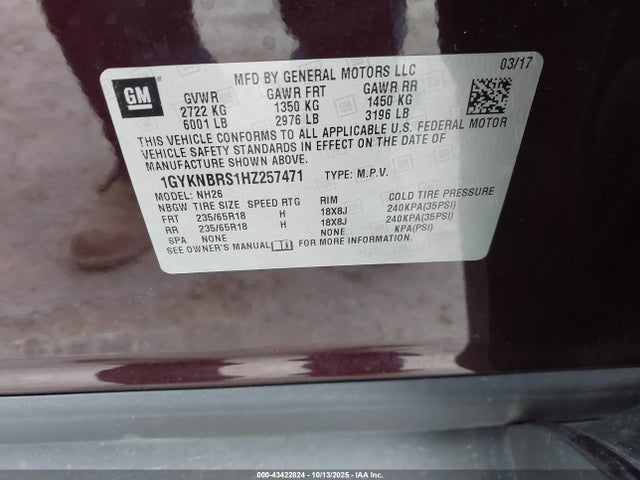 1GYKNBRS1HZ257471 Cadillac lgx - di: direct injection, vvt: variable valve timing, alum, gen 2