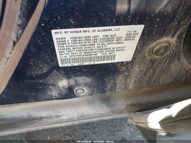 5FNYF8H24KB000190 Honda Passport Sport