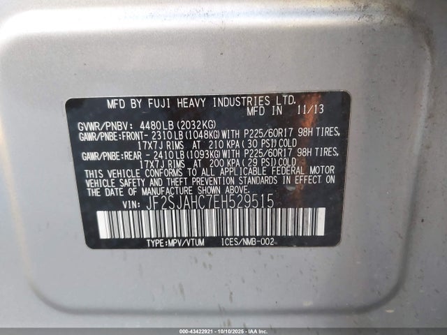 JF2SJAHC7EH529515 Subaru 2.5na u5