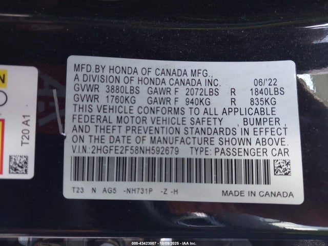 Honda Civic Sport 2022 2HGFE2F58NH592679 Image 9