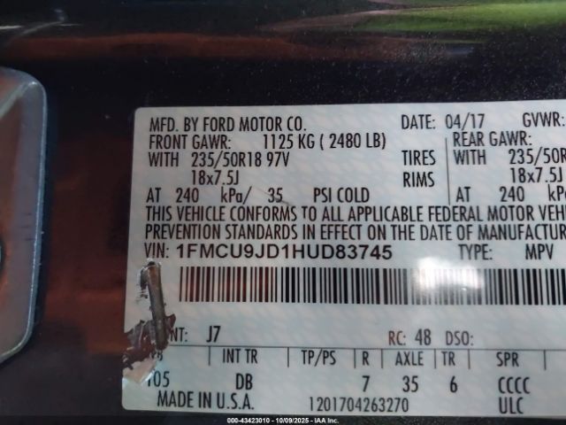 2017 FORD ESCAPE 1FMCU9JD1HUD83745 Photo 8