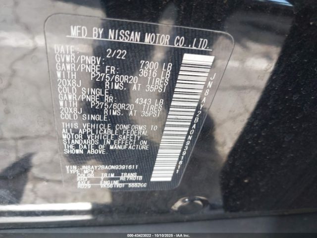 2022 NISSAN ARMADA JN8AY2BA0N9391611 Photo 8