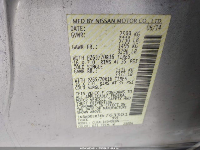 1N6AD0ER3EN763301 Nissan Frontier