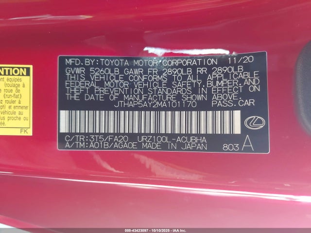 Lexus LC 500 2021 JTHAP5AY2MA101170 Image 9
